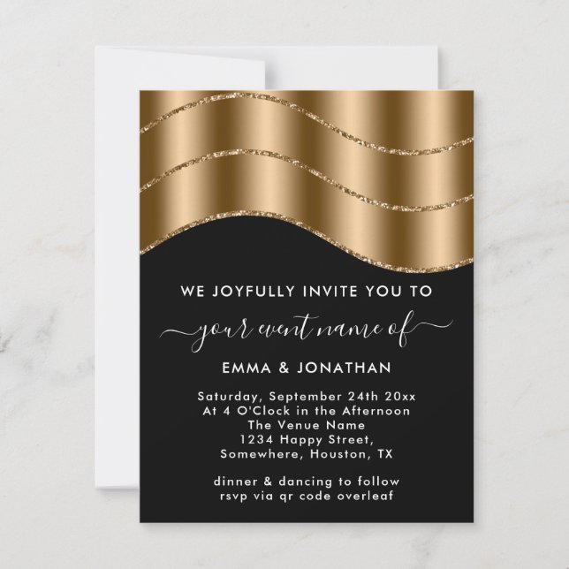 QR Code Wedding Bridal Shower Glitter Gold Black (Front)