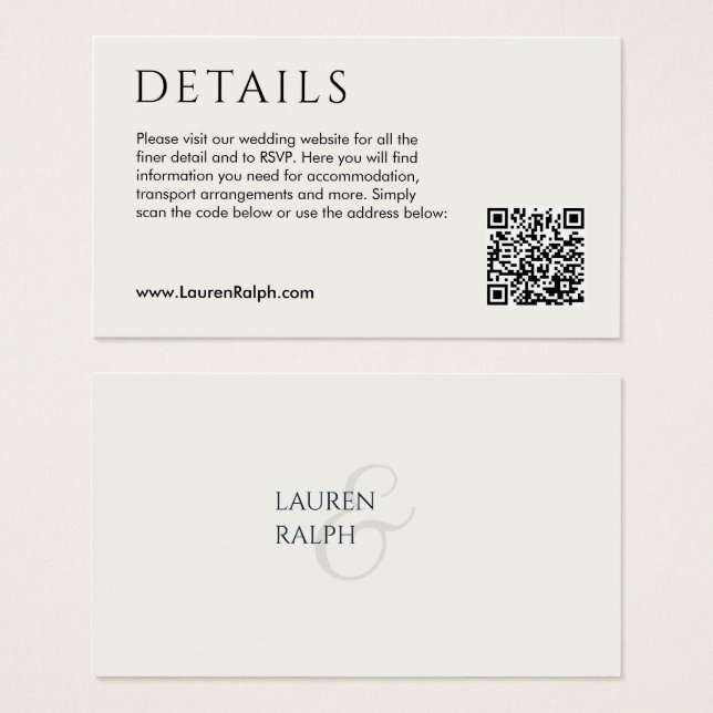 QR Code Wedding Details Enclosure Card (Front & Back)