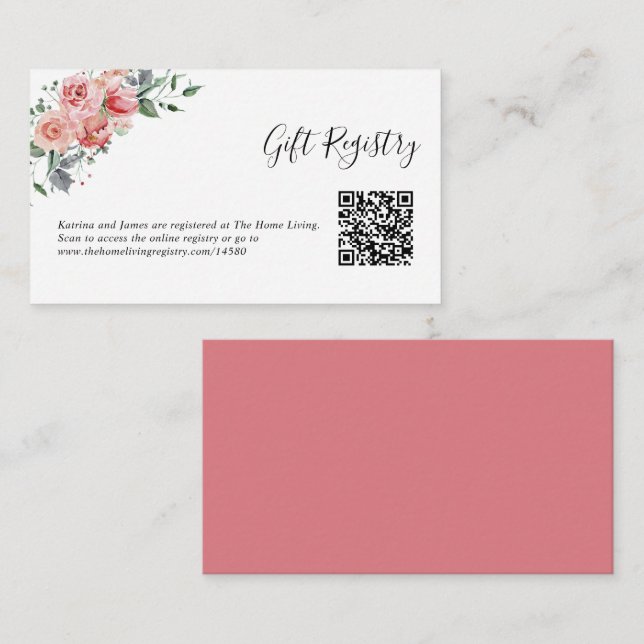 QR Code Wedding Gift Registry Blush Pink Rose Enclosure Card (Front/Back)