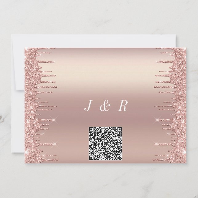 QR Code Wedding Invitation Rose Gold Blush Drips (Back)
