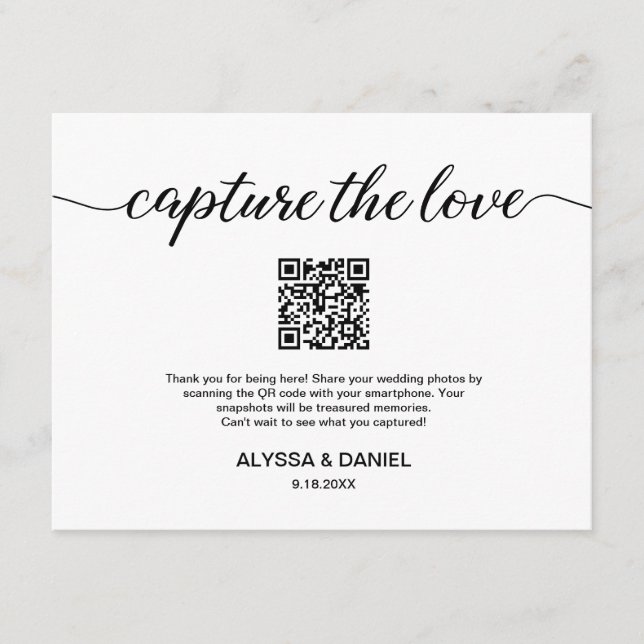 QR code wedding photo sharing Capture the love  Enclosure Card (Front)
