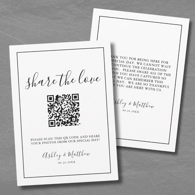 QR Code Wedding Photos Enclosure Card (QR Code Share The Love Photos Black White Wedding Enclosure Card)