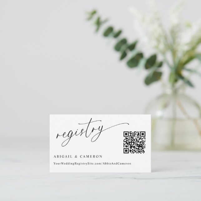 QR Code Wedding Registry Delicate Calligraphy Enclosure Card (Standing Front)