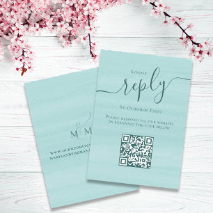 QR Code Wedding RSVP Online Simple Turquoise  Enclosure Card