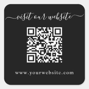 QR Code Wedding Website Black Square Sticker