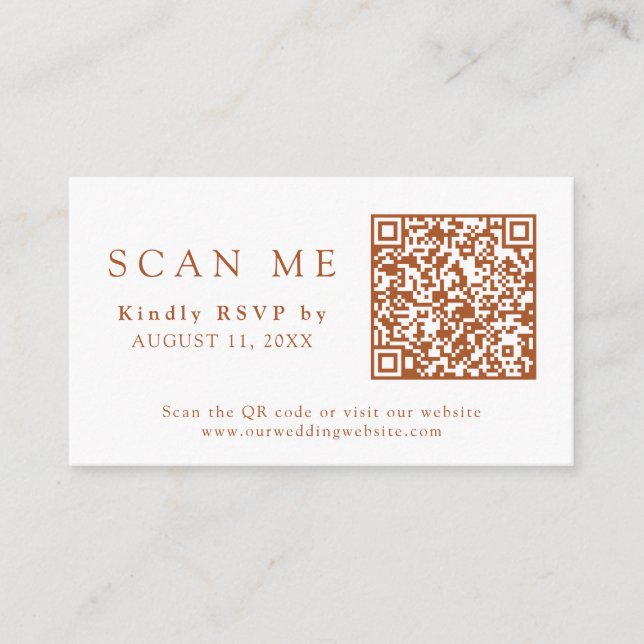 QR Code & Wedding Website Burnt Orang Wedding RSVP Enclosure Card (Front)