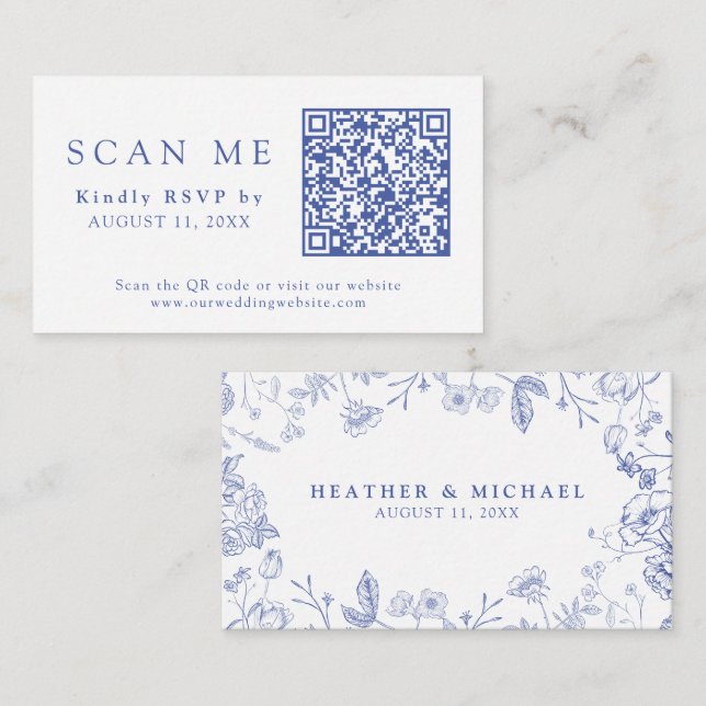 QR Code & Wedding Website Chinoiserie Wedding RSVP Enclosure Card (Front/Back)