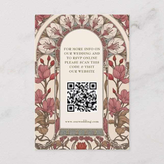 QR Code Wedding Website Info Art Nouveau Enclosure Card (Front)