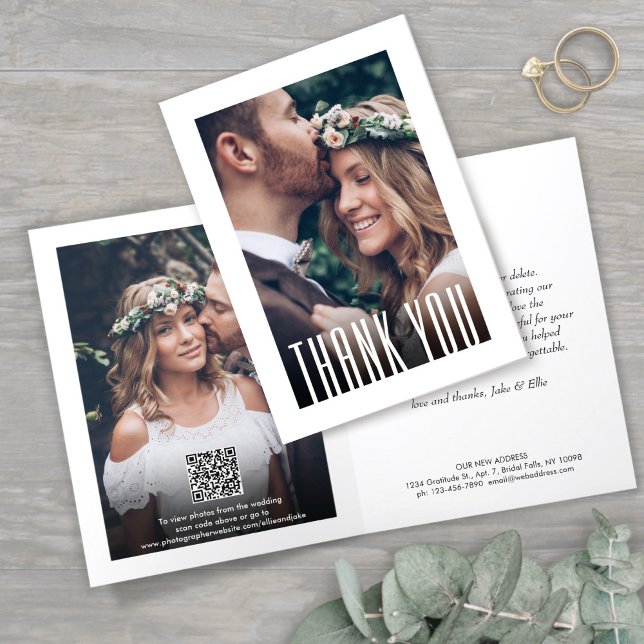QR Code Wedding Website Modern Photo & New Address Thank You Card (Creator Uploaded)