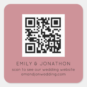 QR Code Wedding Website Names Dusty Rose Square Sticker