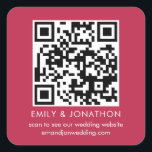 QR Code Wedding Website Names Magenta Square Sticker<br><div class="desc">QR Code Wedding Website Names Magenta. The text can be easily personalised. You can also change background and text colours to match your wedding theme if you wish via the Customize Further option.</div>
