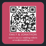 QR Code Wedding Website Names Magenta Square Sticker<br><div class="desc">QR Code Wedding Website Names Magenta. The text can be easily personalised. You can also change background and text colours to match your wedding theme if you wish via the Customize Further option.</div>