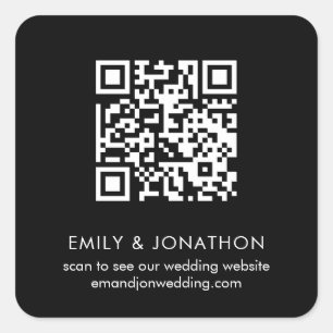 QR Code Wedding Website Names White Black Square Sticker