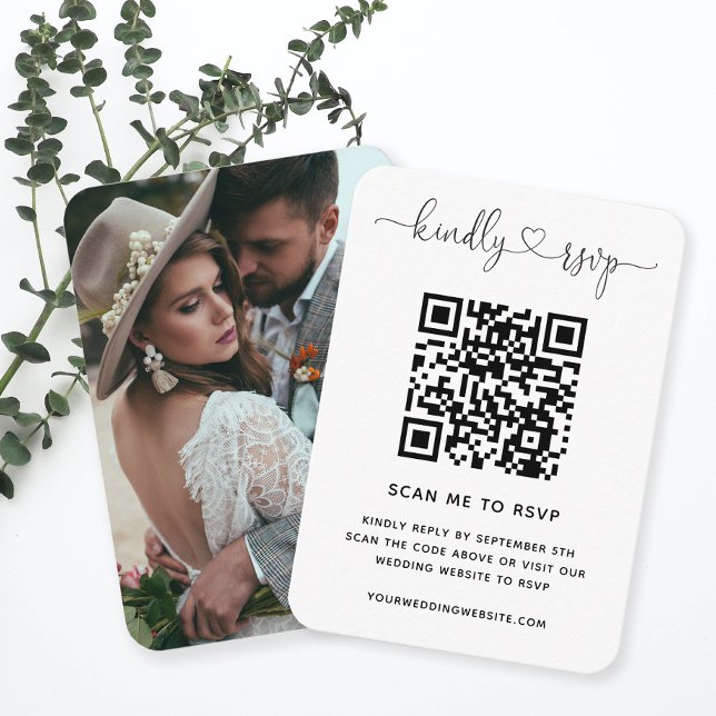 QR Code Wedding Website RSVP Minimalist Photo Enclosure Card (Creator Uploaded)