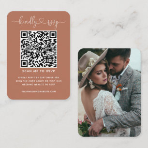 QR Code Wedding Website RSVP Terracotta Photo Enclosure Card