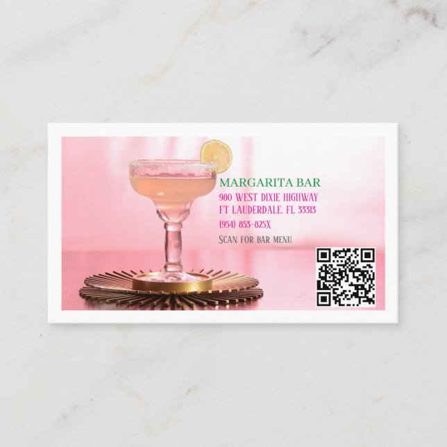 QR Code White Bar & Lounge Margarita Business Card (Front)