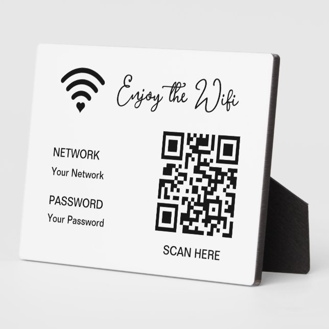 QR Code White Enjoy The Wifi Tabletop Plaque (Side)