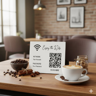 QR Code White Enjoy The Wifi Tabletop Plaque