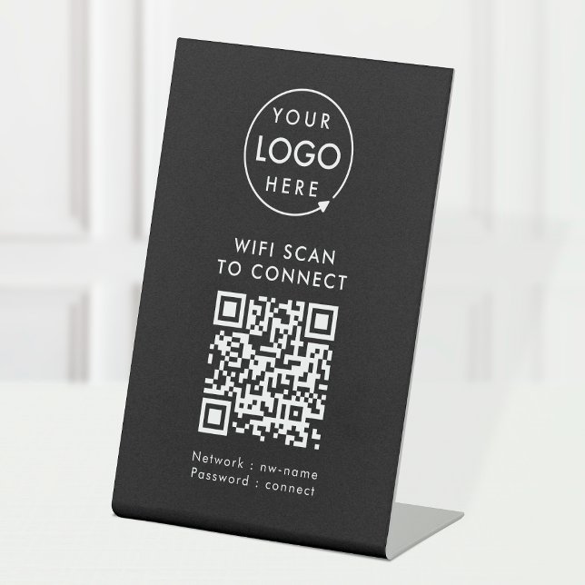 QR Code Wifi | Black Business Logo Scan to Connect Pedestal Sign (Creator Uploaded)