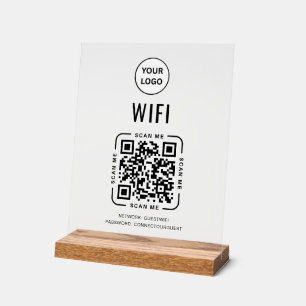 QR Code Wifi Business Logo Scan to Connect Acrylic Sign
