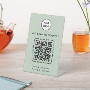 QR Code Wifi   Business Logo Scan to Connect Sage  Pedestal Sign