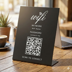 QR Code Wifi Internet Password Black Pedestal Sign