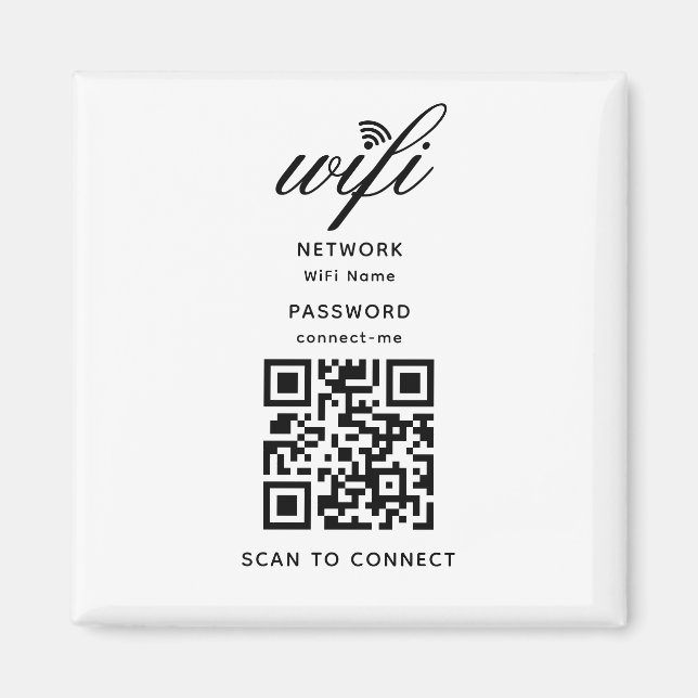 QR Code Wifi Internet Password White Magnet (Front)