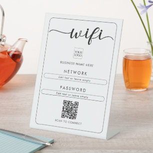 QR Code Wifi Network Password Logo Business Café Pedestal Sign