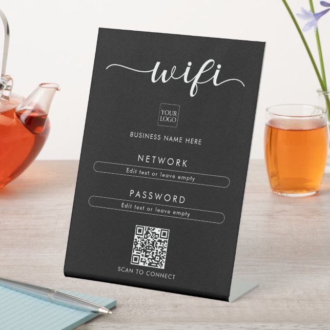 QR Code Wifi Network Password Logo Business Café Pedestal Sign (In SItu)