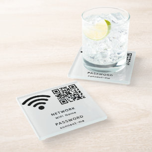 QR Code Wifi Password & Network Personalized Hotel Glass Coaster