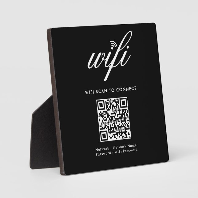 QR Code Wifi Scan to Connect Custom Branded Black Plaque (Front)