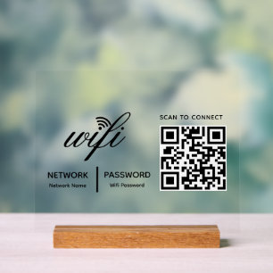 QR Code Wifi Scan to Connect Custom Branded White  Acrylic Sign