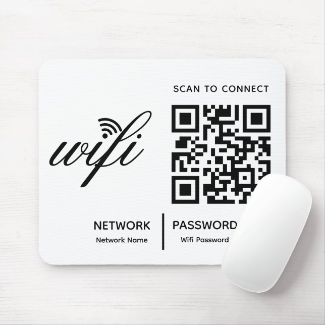 QR Code Wifi Scan to Connect Custom Branded White  Mouse Pad (With Mouse)