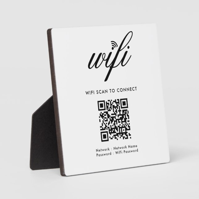 QR Code Wifi Scan to Connect Custom Branded White Plaque (Front)