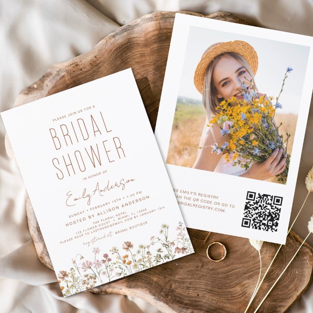 QR Code Wildflower Bridal Shower Photo Invitation (Creator Uploaded)