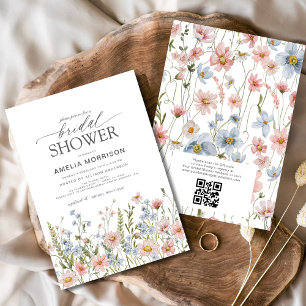 QR Code Wildflower Garden Bridal Shower Invitation