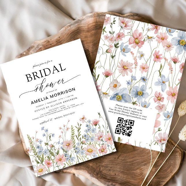 QR Code Wildflower Garden Bridal Shower Invitation (Creator Uploaded)