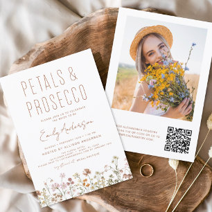 QR Code Wildflower Petals & Prosecco Bridal Shower