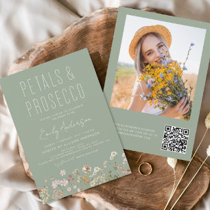 QR Code Wildflower Petals & Prosecco Sage Green