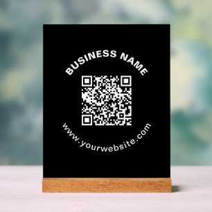 QR Code with Business Name Bold Circular Text Acrylic Sign