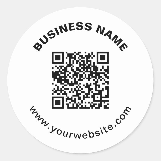 QR Code with Business Name Bold Circular Text Classic Round Sticker (Front)