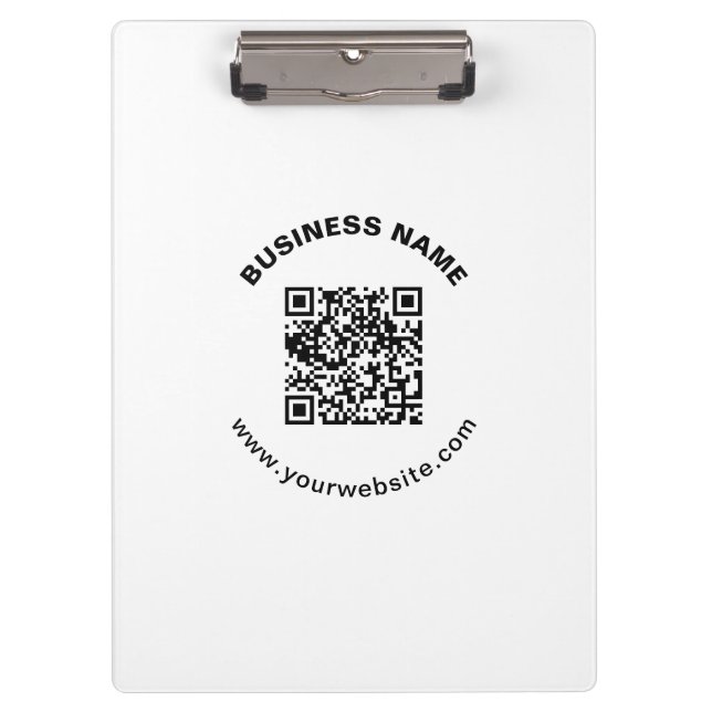 QR Code with Business Name Bold Circular Text Clipboard (Front)