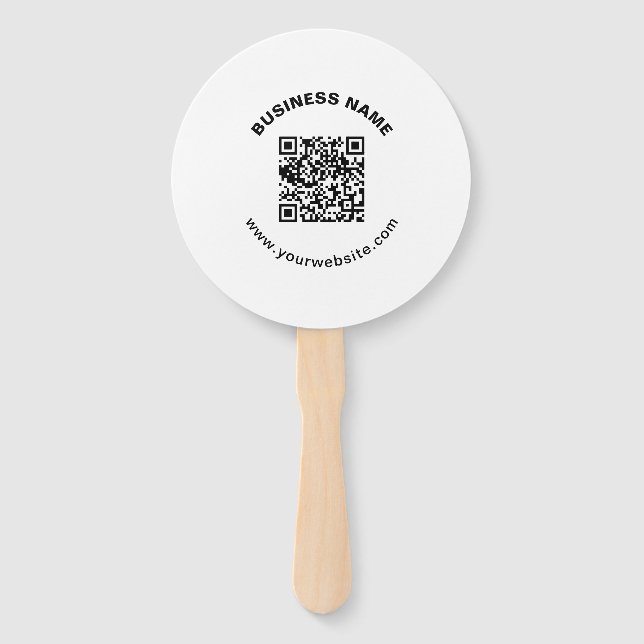 QR Code with Business Name Bold Circular Text Hand Fan (Front)