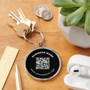 QR Code with Business Name Bold Circular Text Keychain