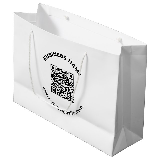 QR Code with Business Name Bold Circular Text Large Gift Bag (Front Angled)