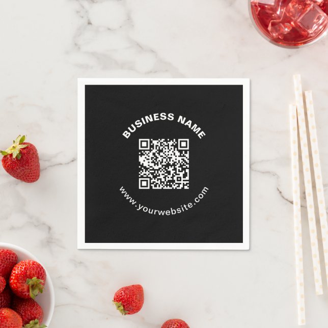 QR Code with Business Name Bold Circular Text Napkin (Insitu)