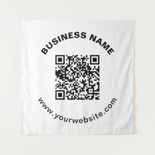 QR Code with Business Name Bold Circular Text Tapestry (Front)