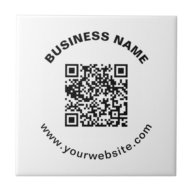 QR Code with Business Name Bold Circular Text Tile (Front)