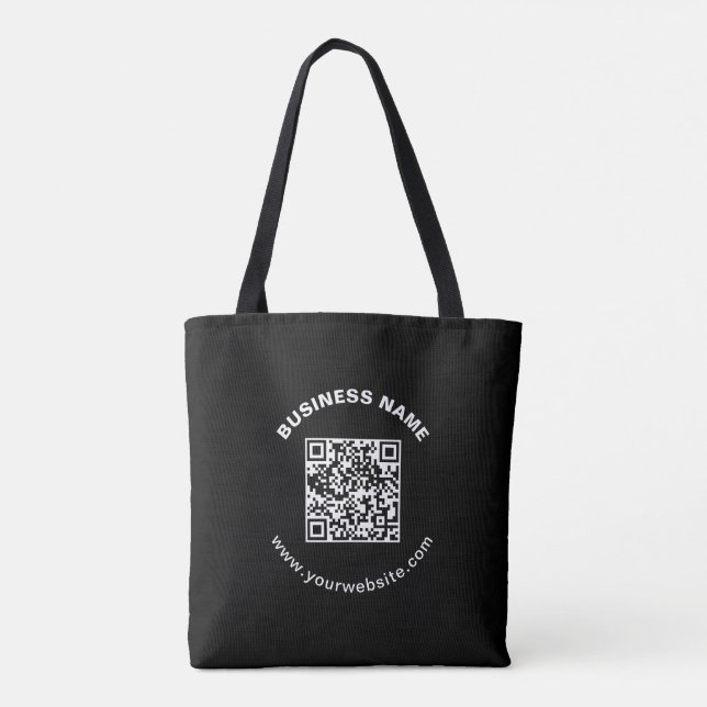 QR Code with Business Name Bold Circular Text Tote Bag (Back)