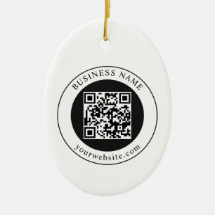 QR Code with Business Name Editable Ceramic Ornament